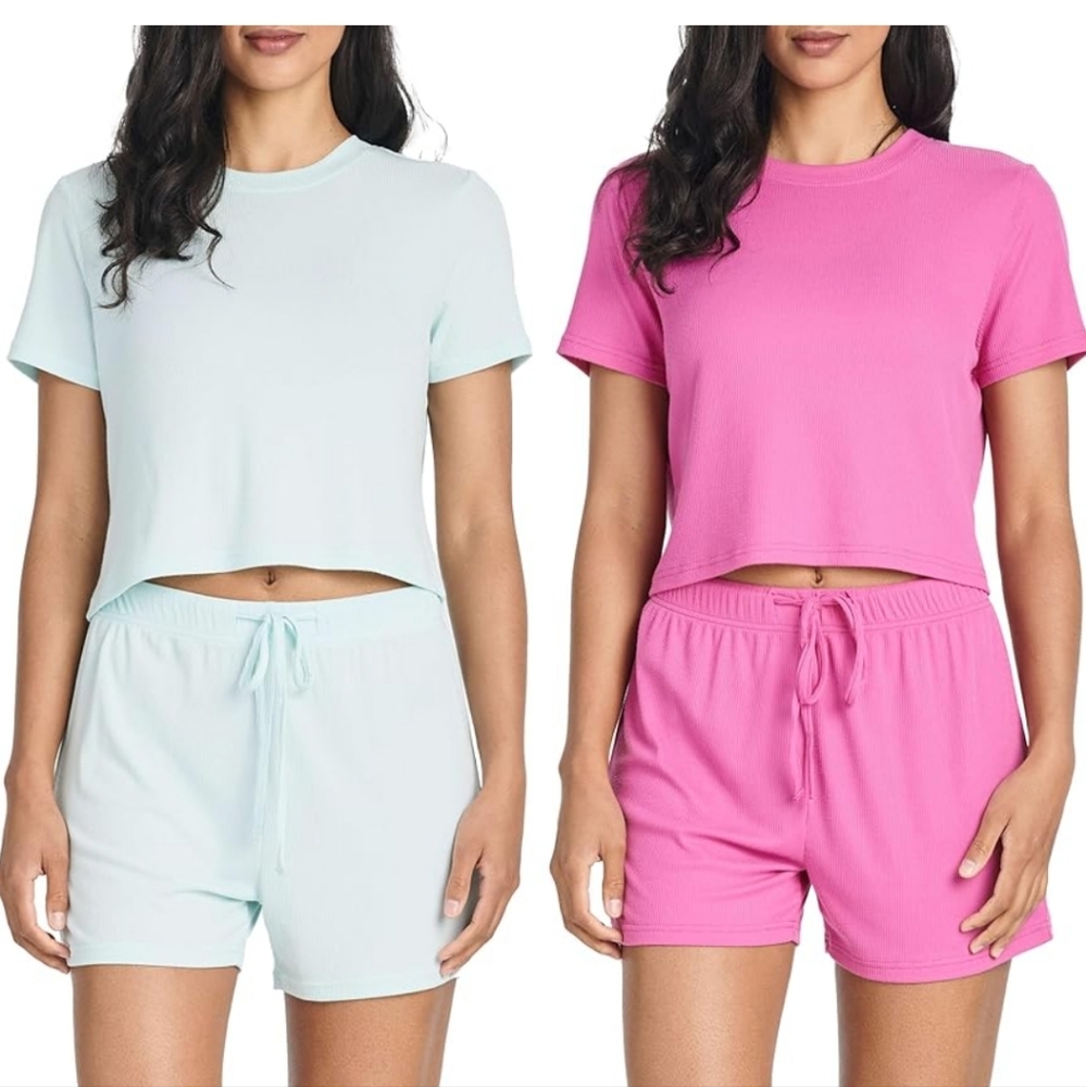 Women's Intimates & Loungewear Set - Pink and Light Blue Size Large